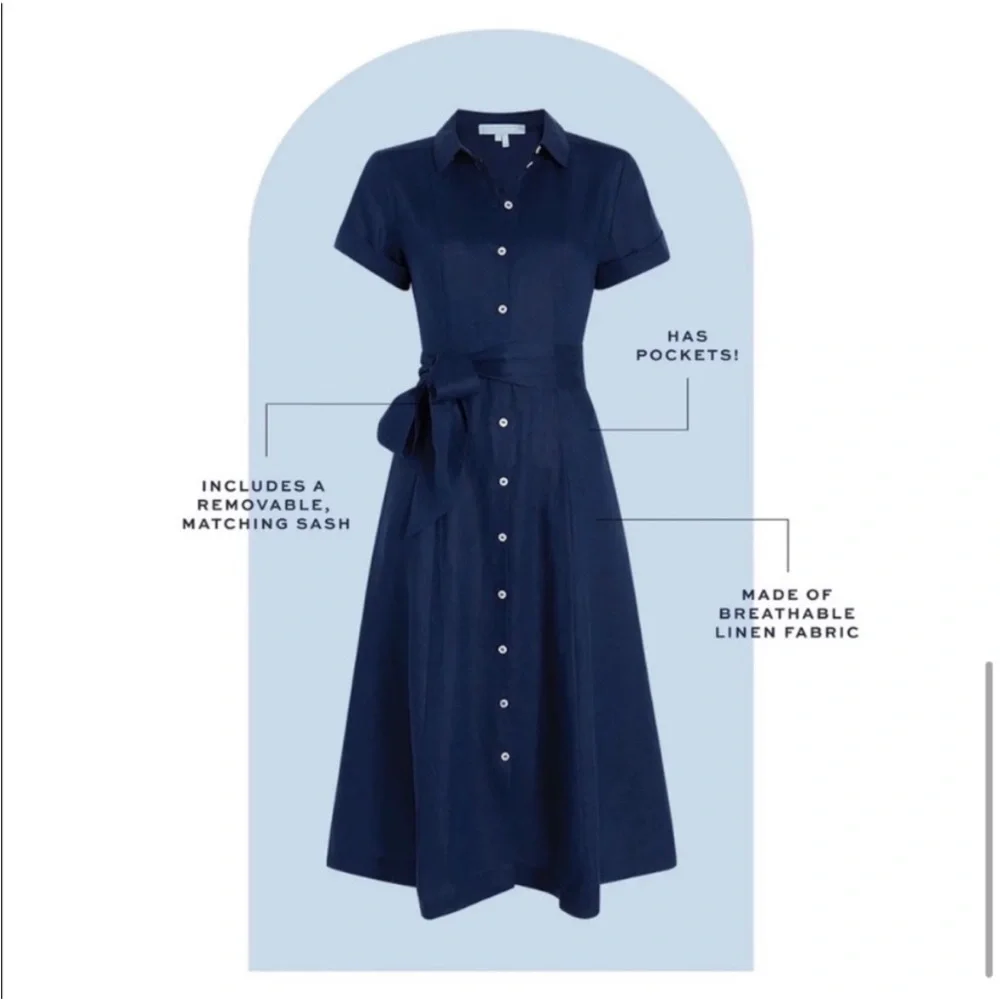 Tuckernuck Hill House Navy 100% Linen Lily Shirt Dress Size XS Nautical Coastal - Picture 16 of 16